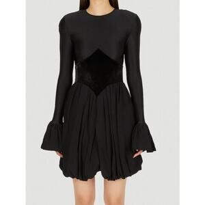 Paco Rabanne Satin Jersey Panelled Flare Mini Dress in Black